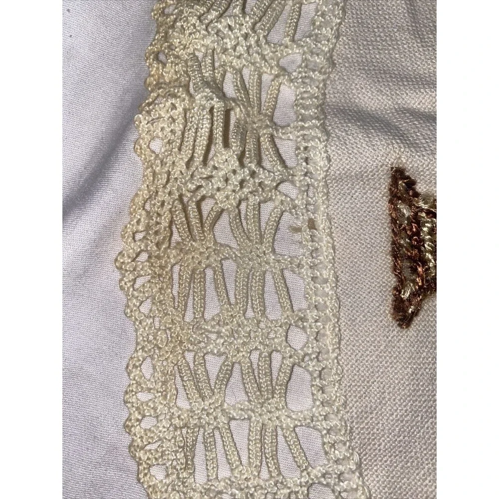 Doilie easter crochet Hand Embroidered Lace Floral Basket 25”Vintage Table